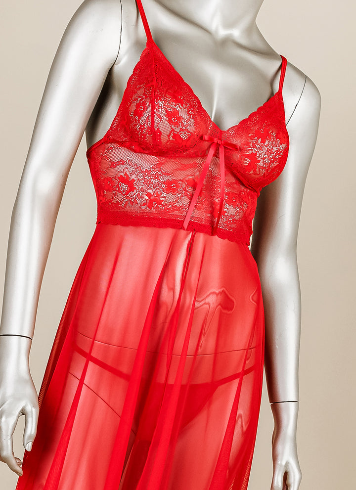 Padded Mesh Gown with Adjustable Straps