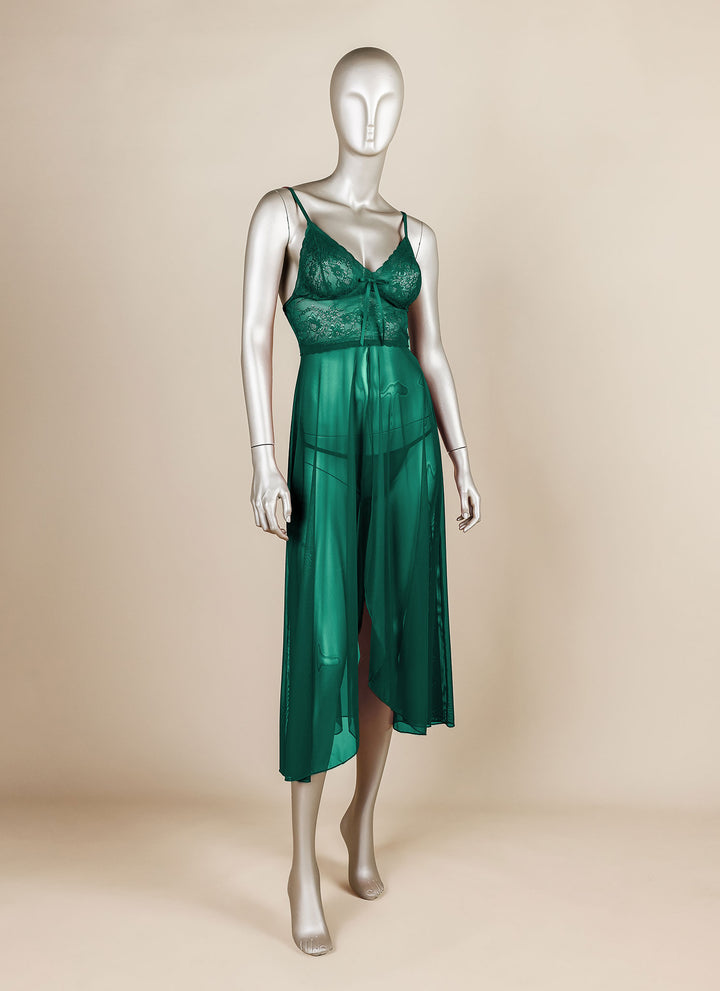 Padded Mesh Gown with Adjustable Straps