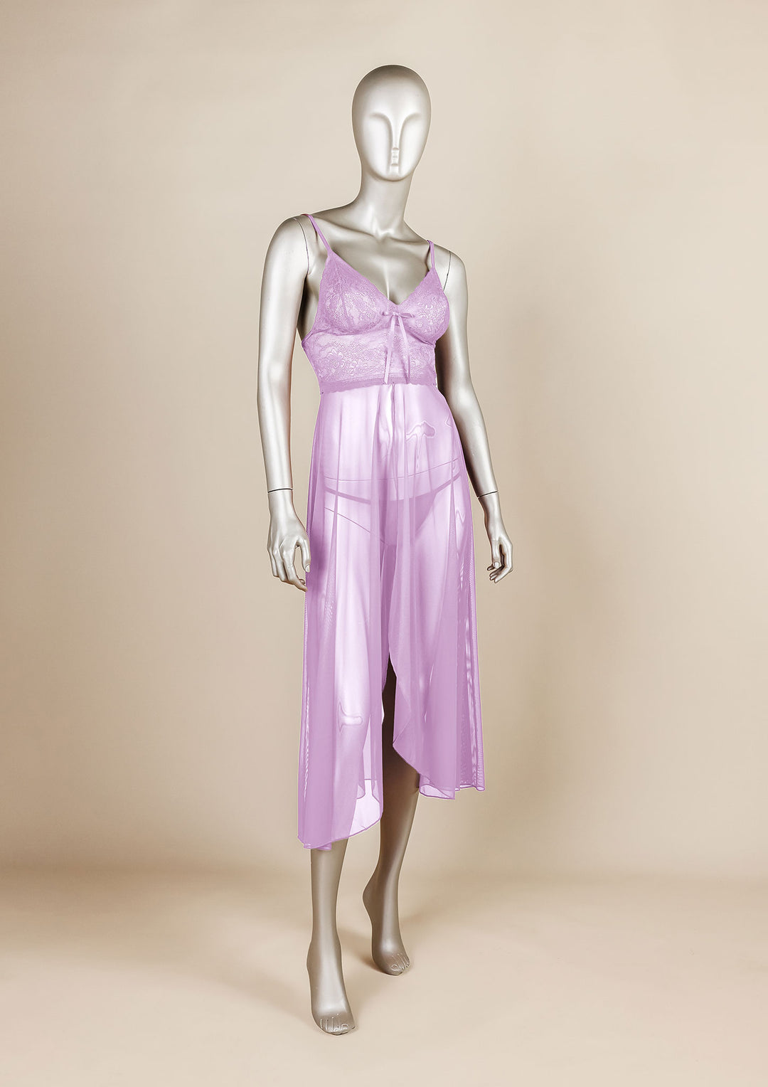 Padded Mesh Gown with Adjustable Straps