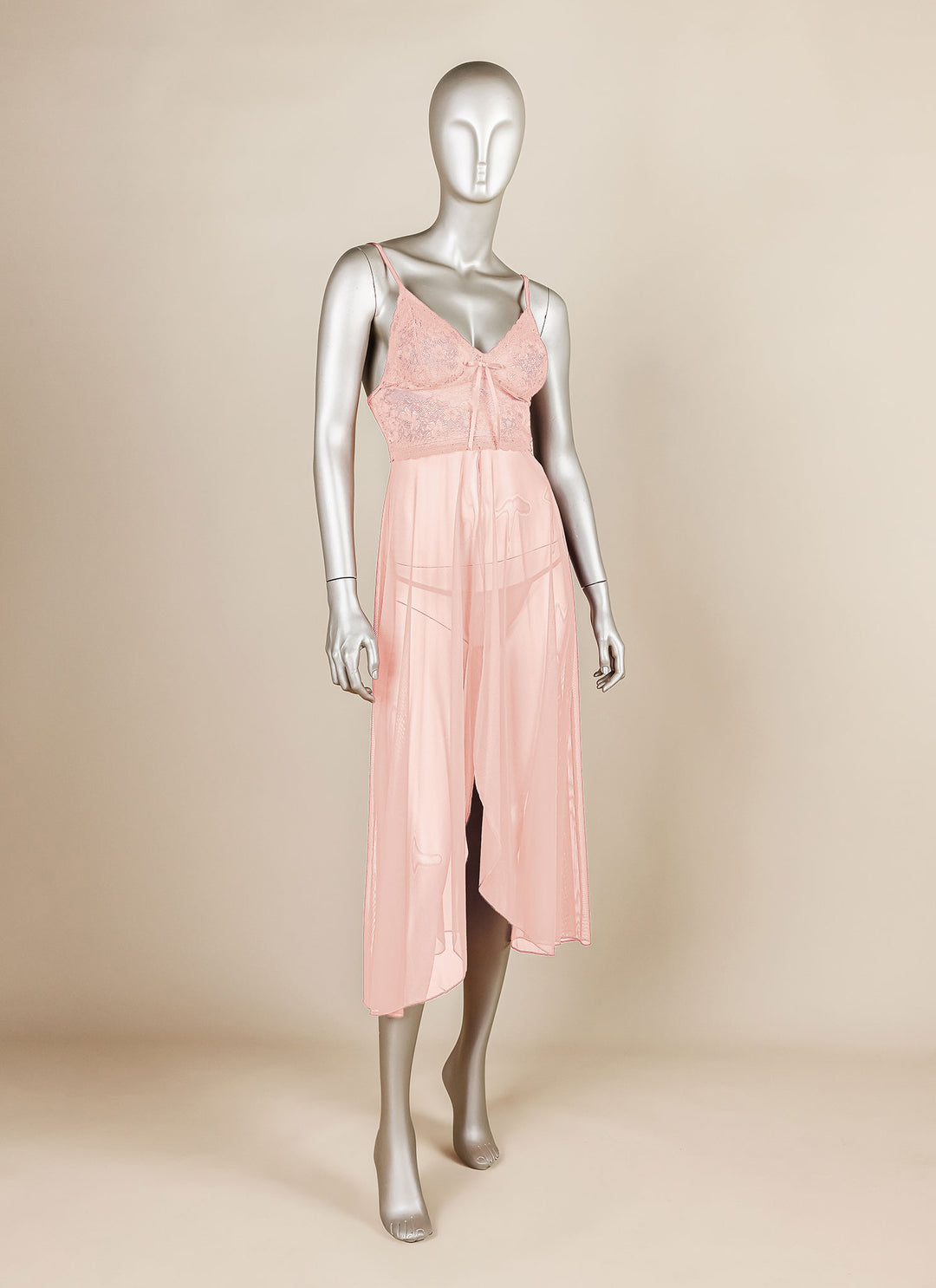 Padded Mesh Gown with Adjustable Straps