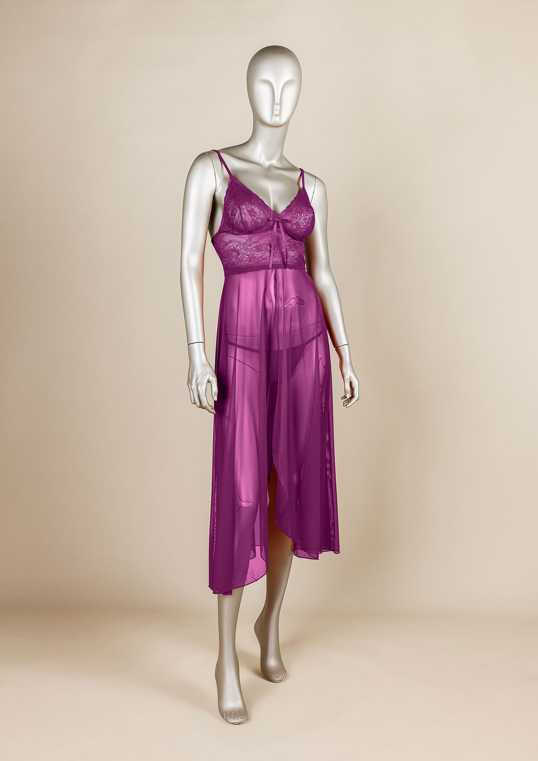 Padded Mesh Gown with Adjustable Straps