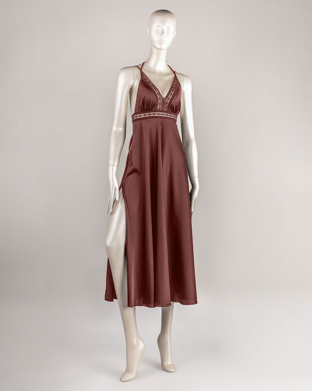 Lace Trim Satin Gown 4861-26