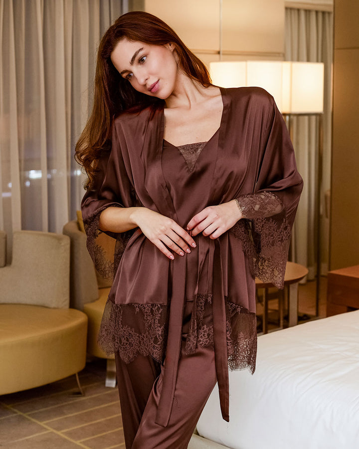 Satin & Lace Pajama Set – 3 Pieces 3518-26