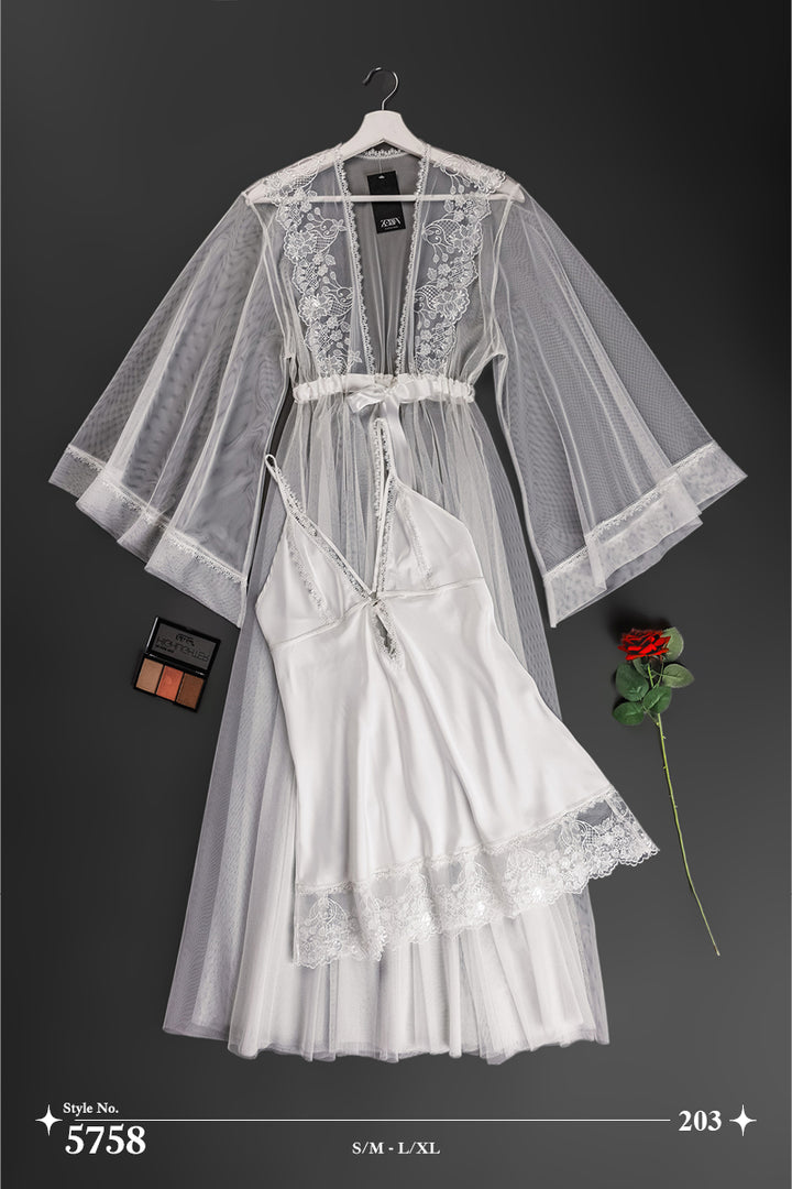 Satin Babydoll & Lace Trim Robe