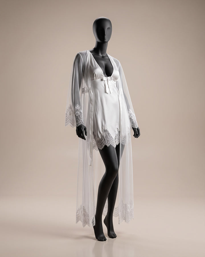 Satin Babydoll & Lace Trim Robe