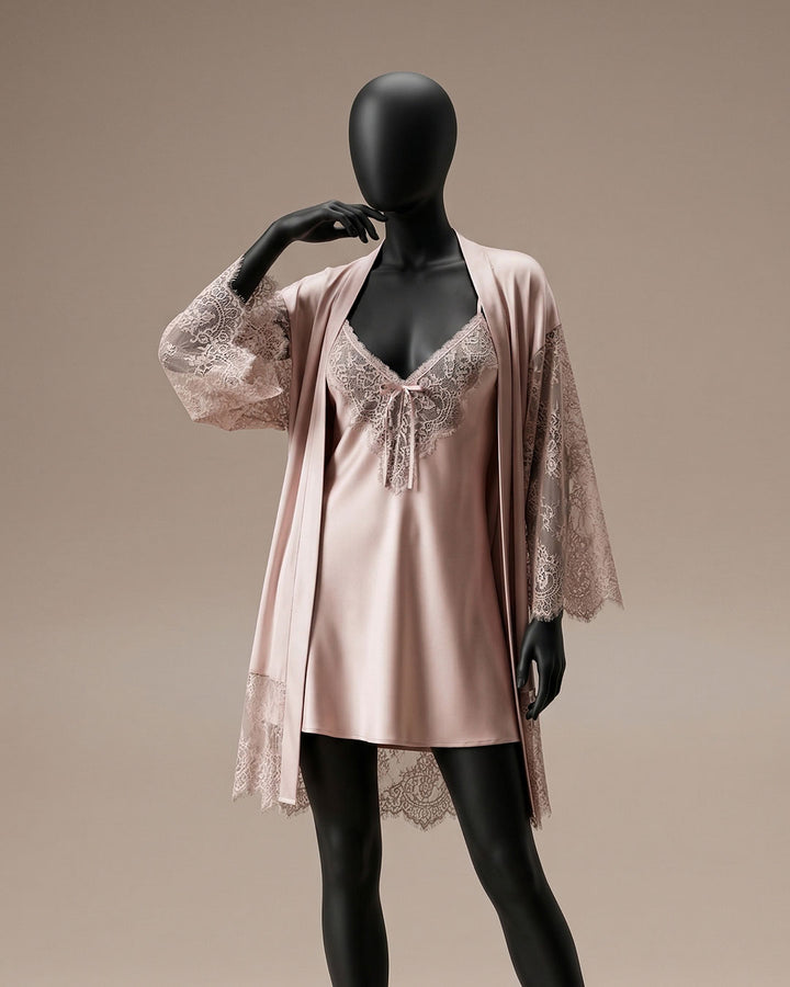 Satin Lace Trim Robe Set 6092-26