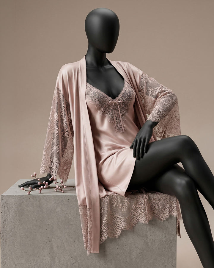 Satin Lace Trim Robe Set 6092-26