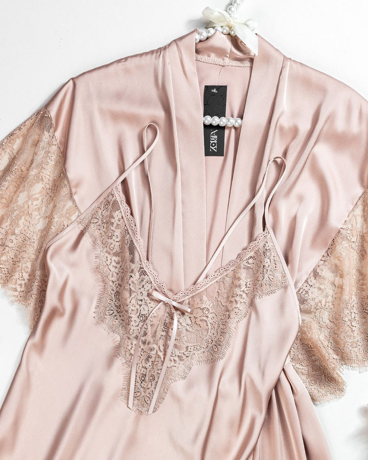 Satin Lace Trim Robe Set 6092-26