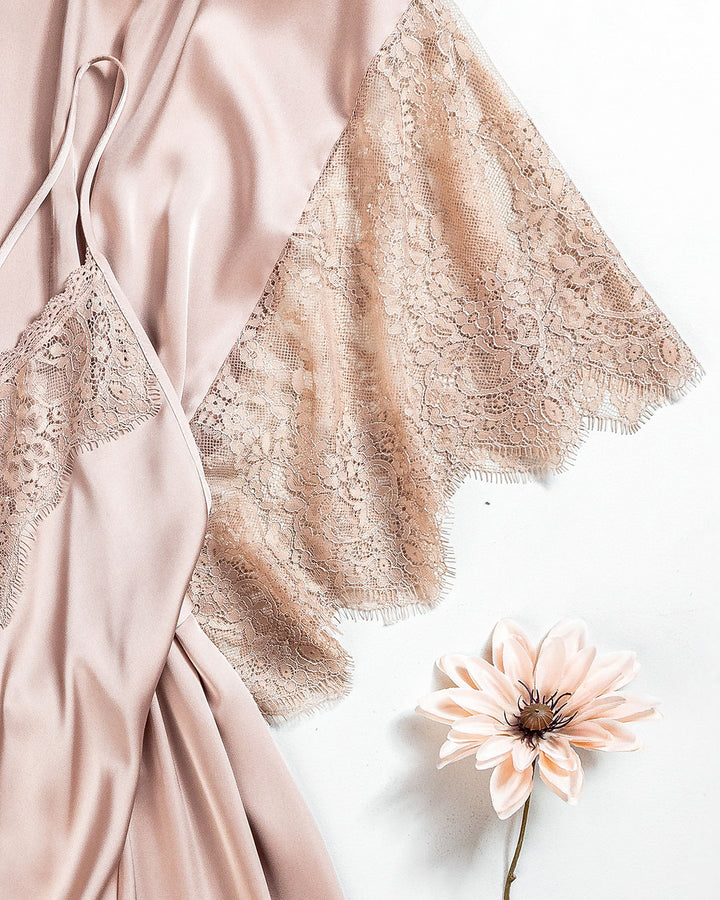 Satin Lace Trim Robe Set 6092-26