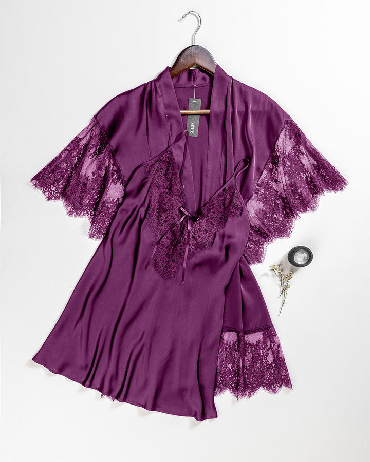 Satin Lace Trim Robe Set 6092-26