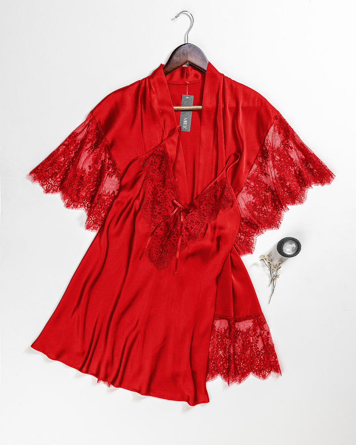 Satin Lace Trim Robe Set 6092-26