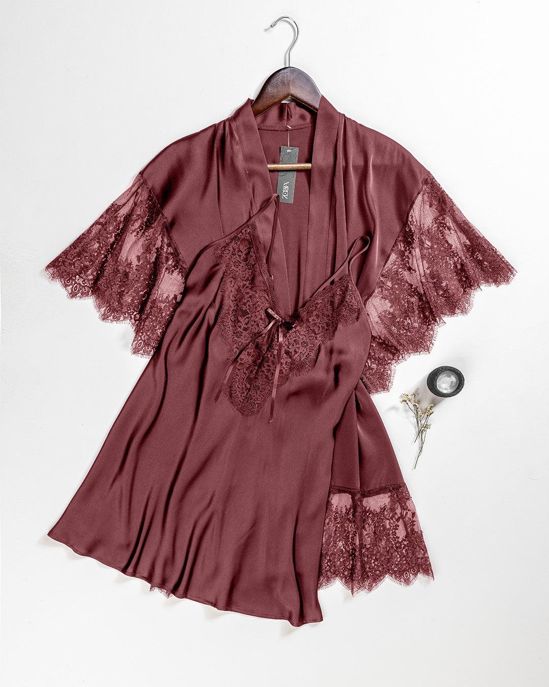 Satin Lace Trim Robe Set 6092-26