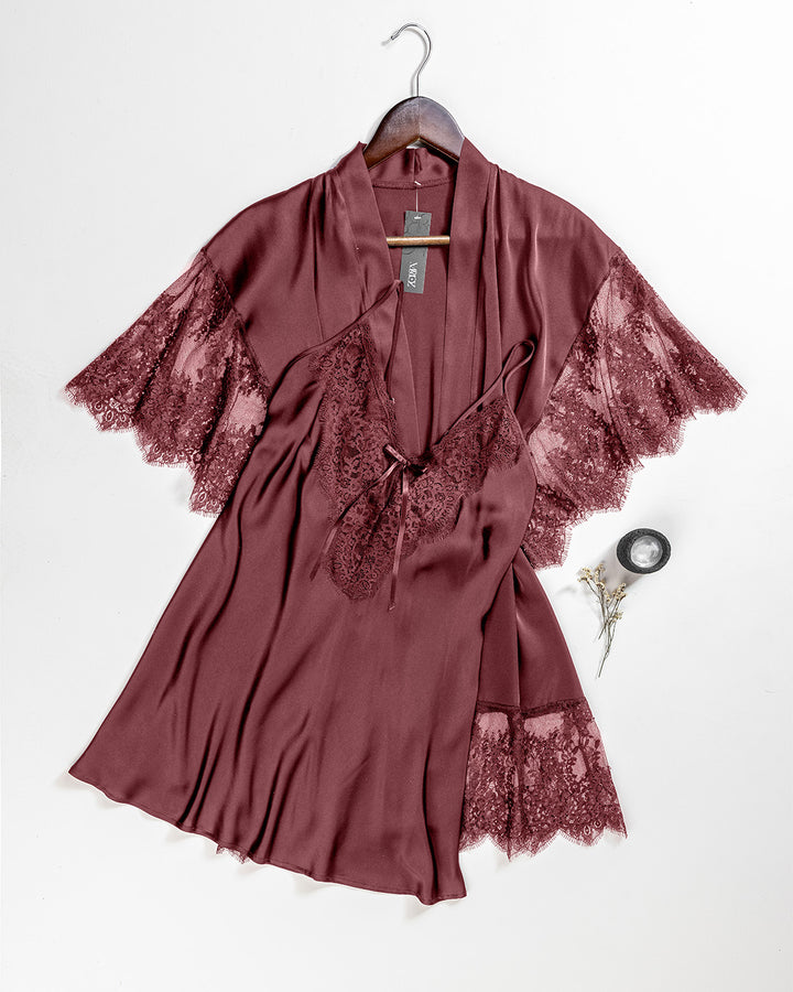 Satin Lace Trim Robe Set 6092-26