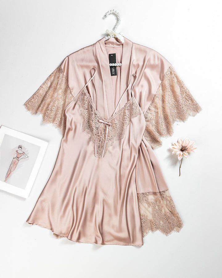Satin Lace Trim Robe Set 6092-26