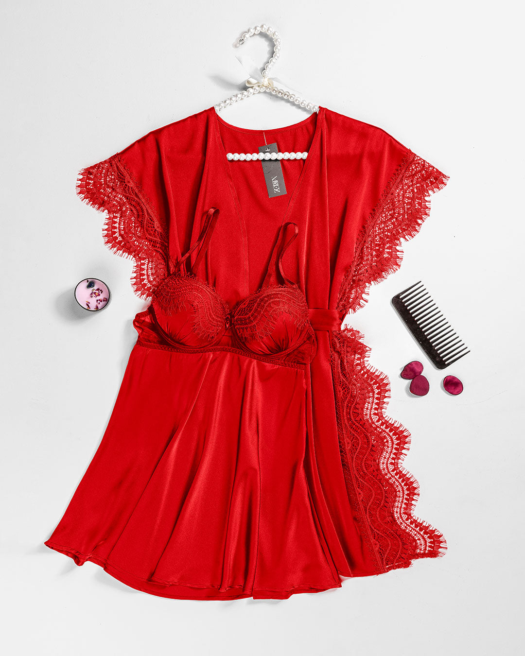 Satin Robe Set with Lace Trim – Dusk (6103)