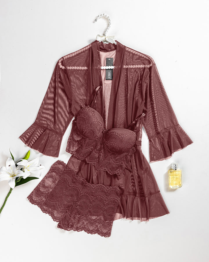 Mesh Lace Robe Set 6106-26