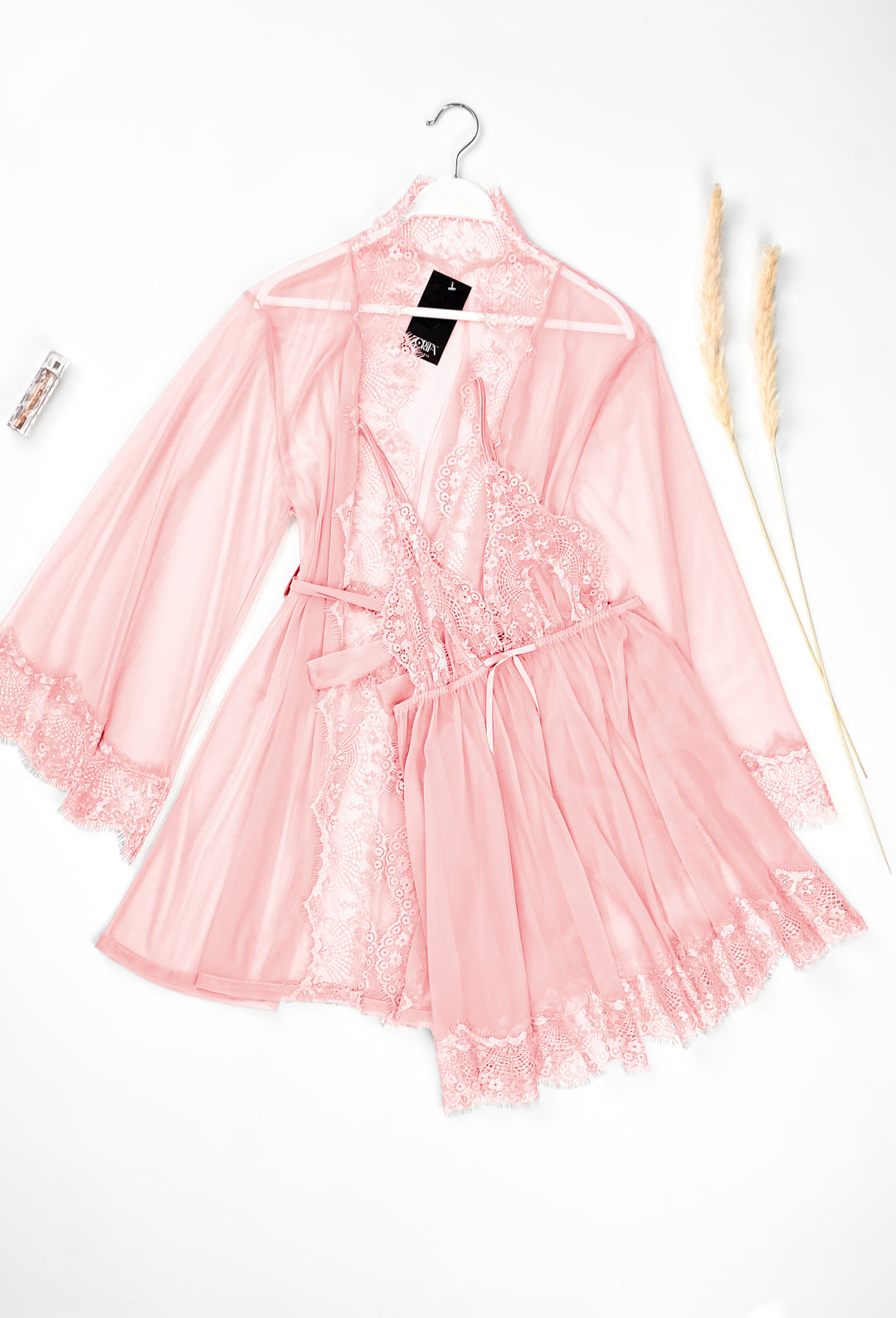 Mesh Robe with Lace Set
