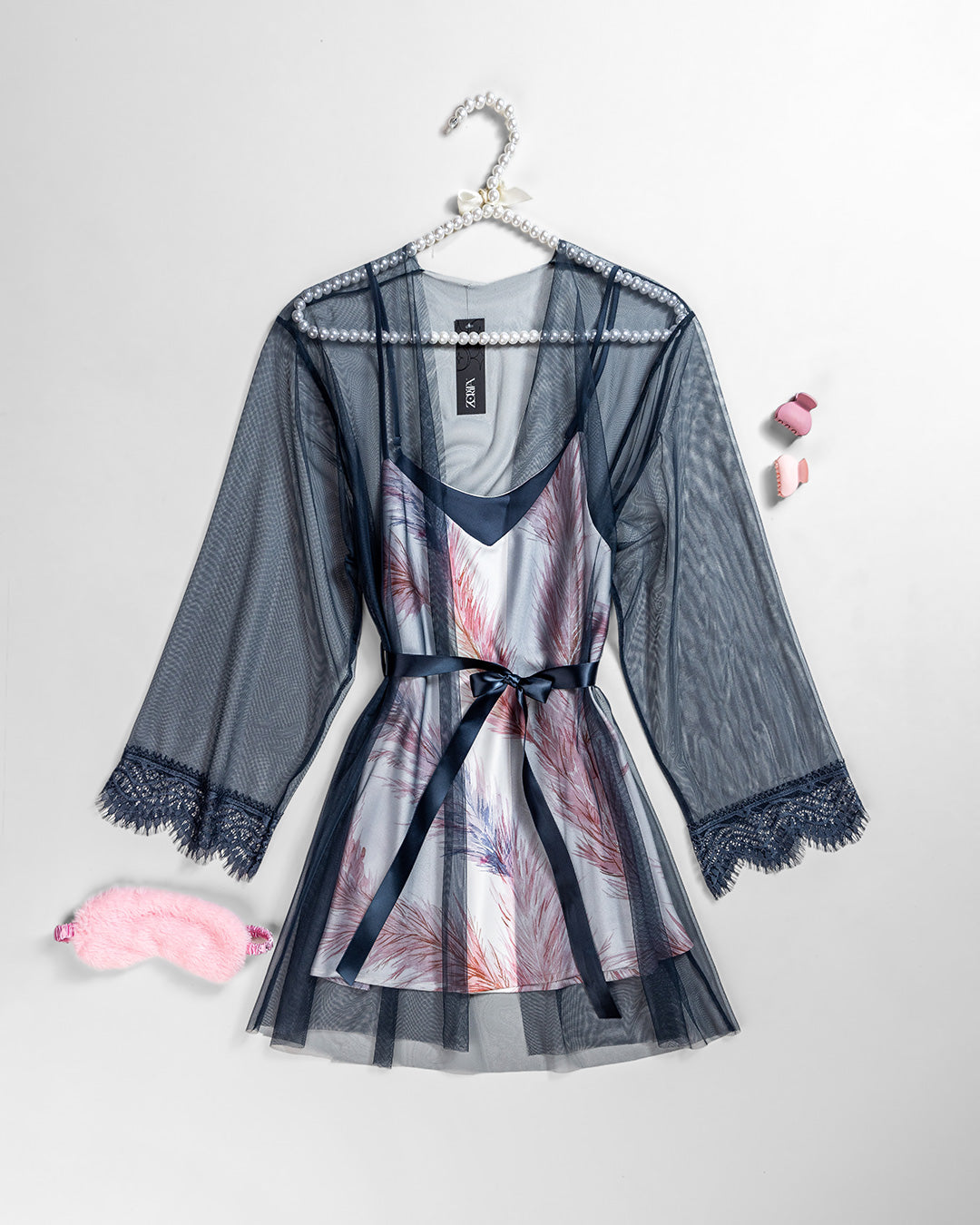 Tulle Robe & Satin Babydoll Set 6135-26