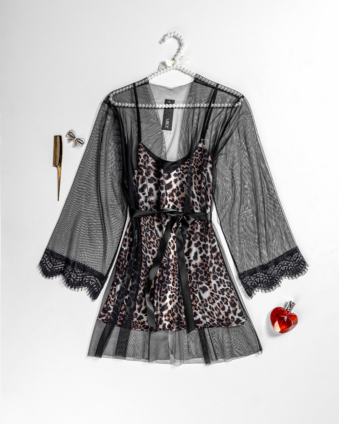 Tulle Robe & Satin Babydoll Set 6135-26