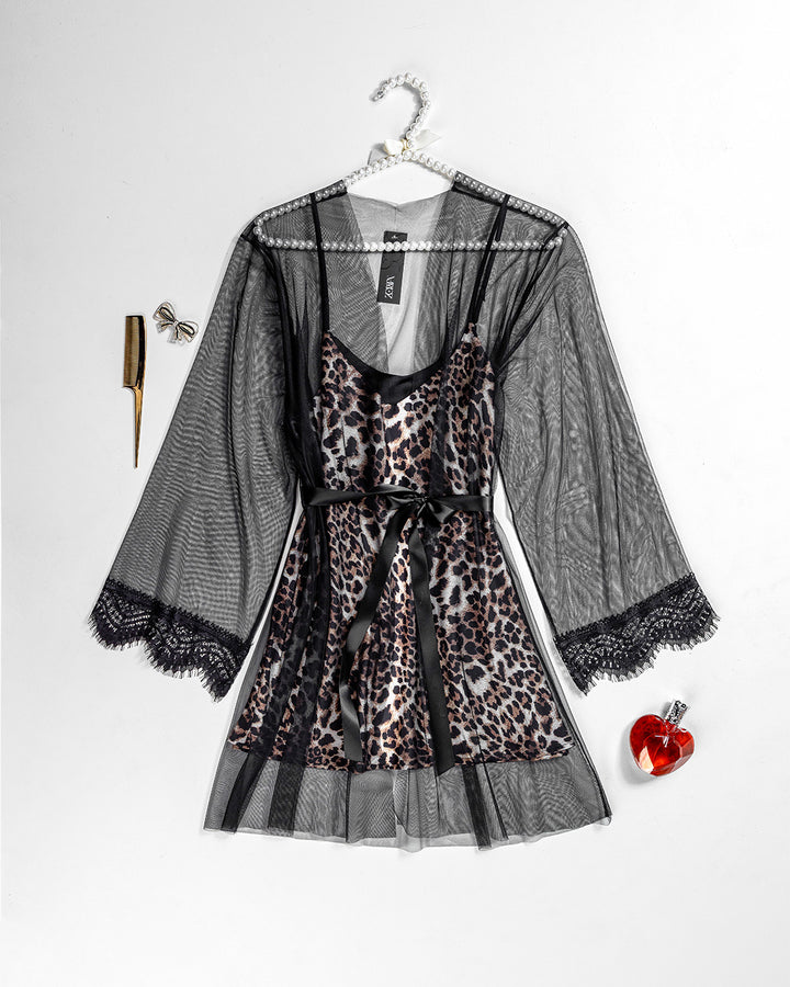 Tulle Robe & Satin Babydoll Set 6135-26
