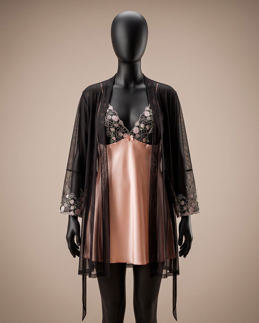 Satin Robe Set with Lace Trim – Ember (6142)