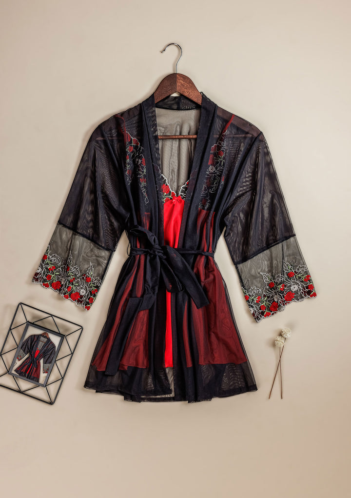 Sexy robe set with trim lace