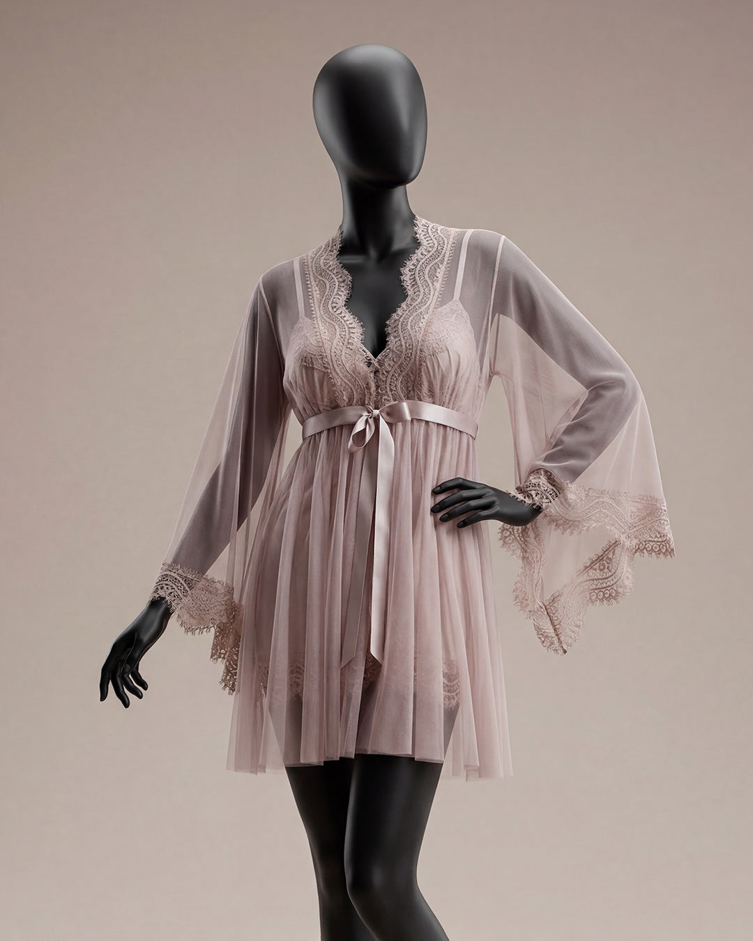 Tulle Robe & Satin Babydoll Set 6155-26