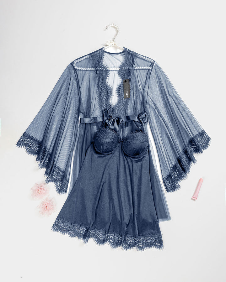 Tulle Robe & Satin Babydoll Set 6155-26