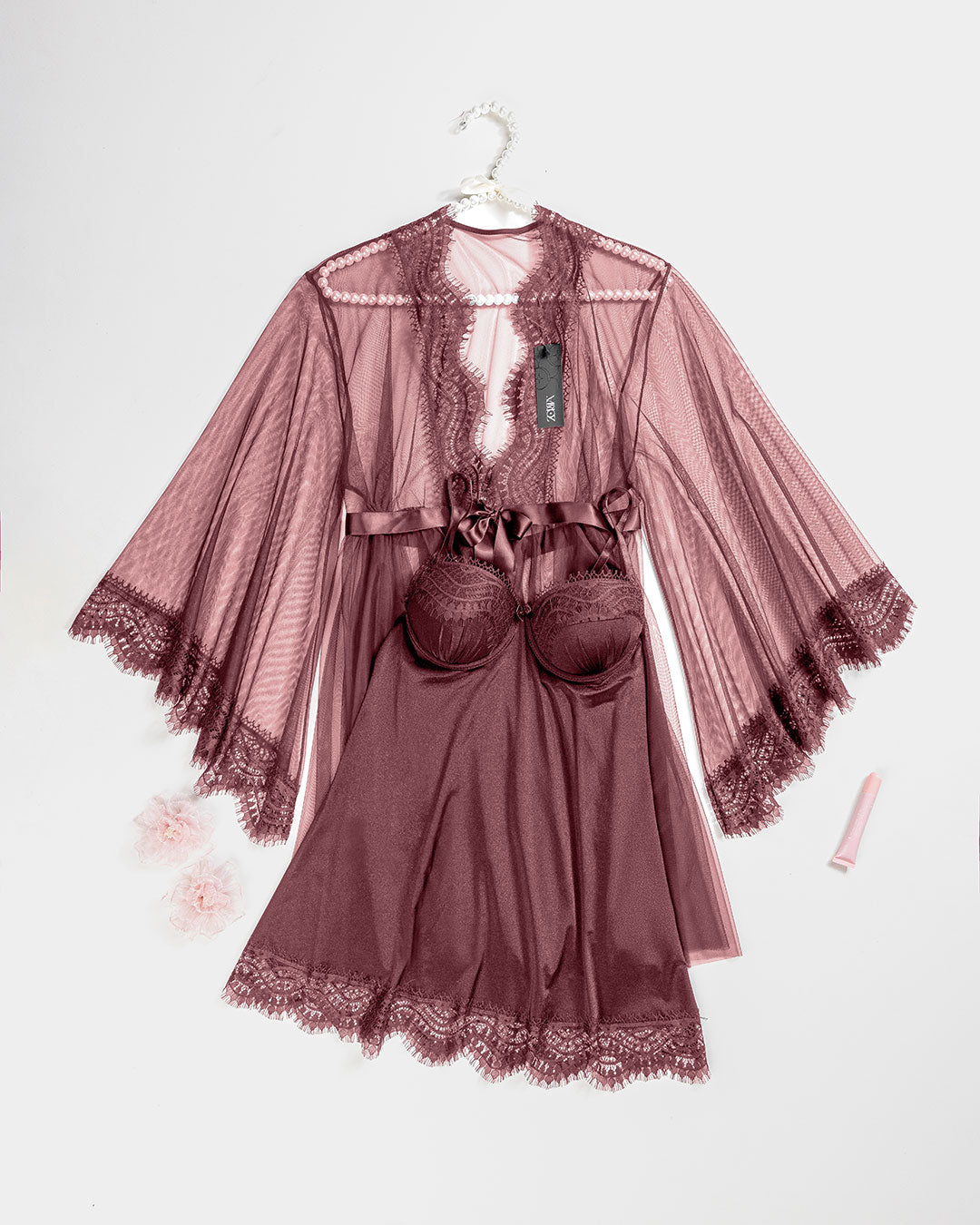 Tulle Robe & Satin Babydoll Set 6155-26