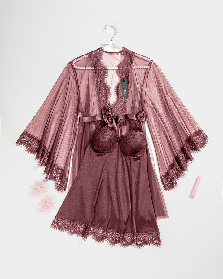 Tulle Robe & Satin Babydoll Set 6155-26