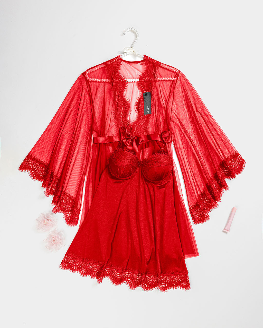 Tulle Robe & Satin Babydoll Set 6155-26