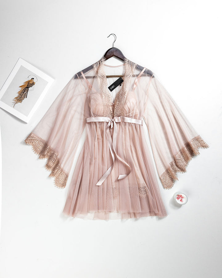 Tulle Robe & Satin Babydoll Set 6155-26